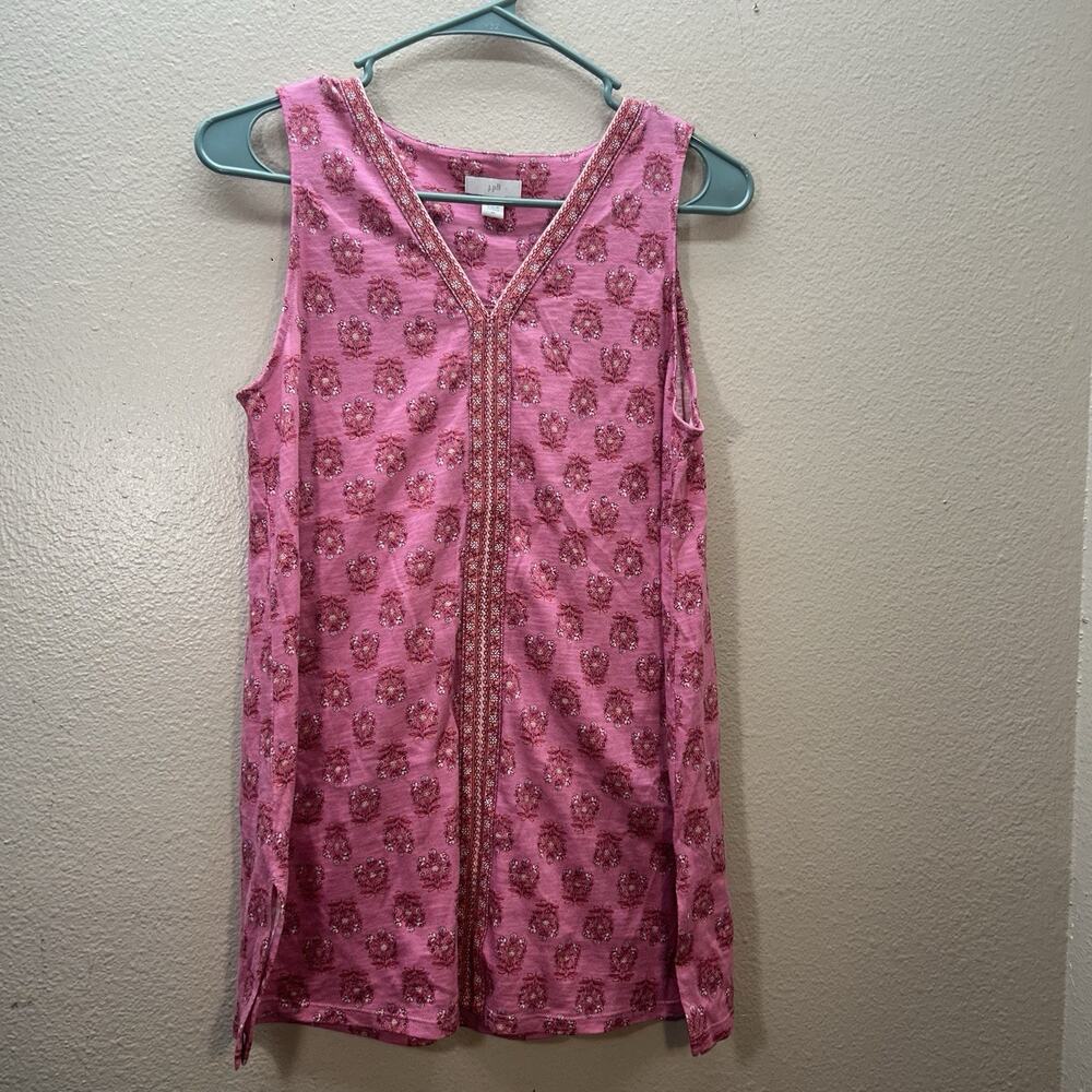 J.Jill Size XS Sleeveless Tunic Tank Top Pink Floral V Neck Cotton Modal Blend